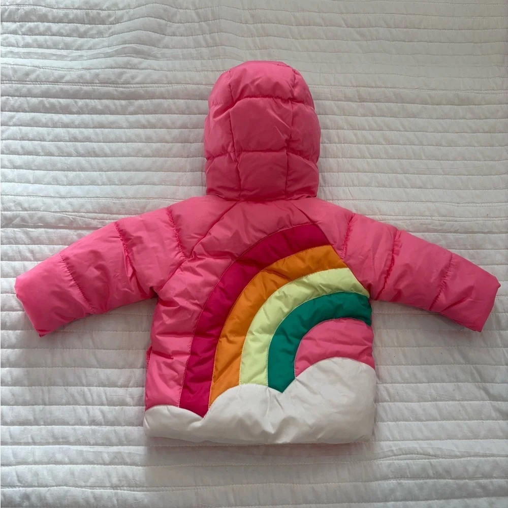 Old Navy Water Resistant Quilted Graphic Hooded Puffer Coat Pink Sz 6-12 months
